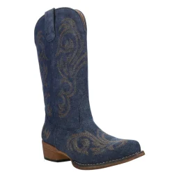 Riley Denim Embroidered Snip Toe Cowboy Boots