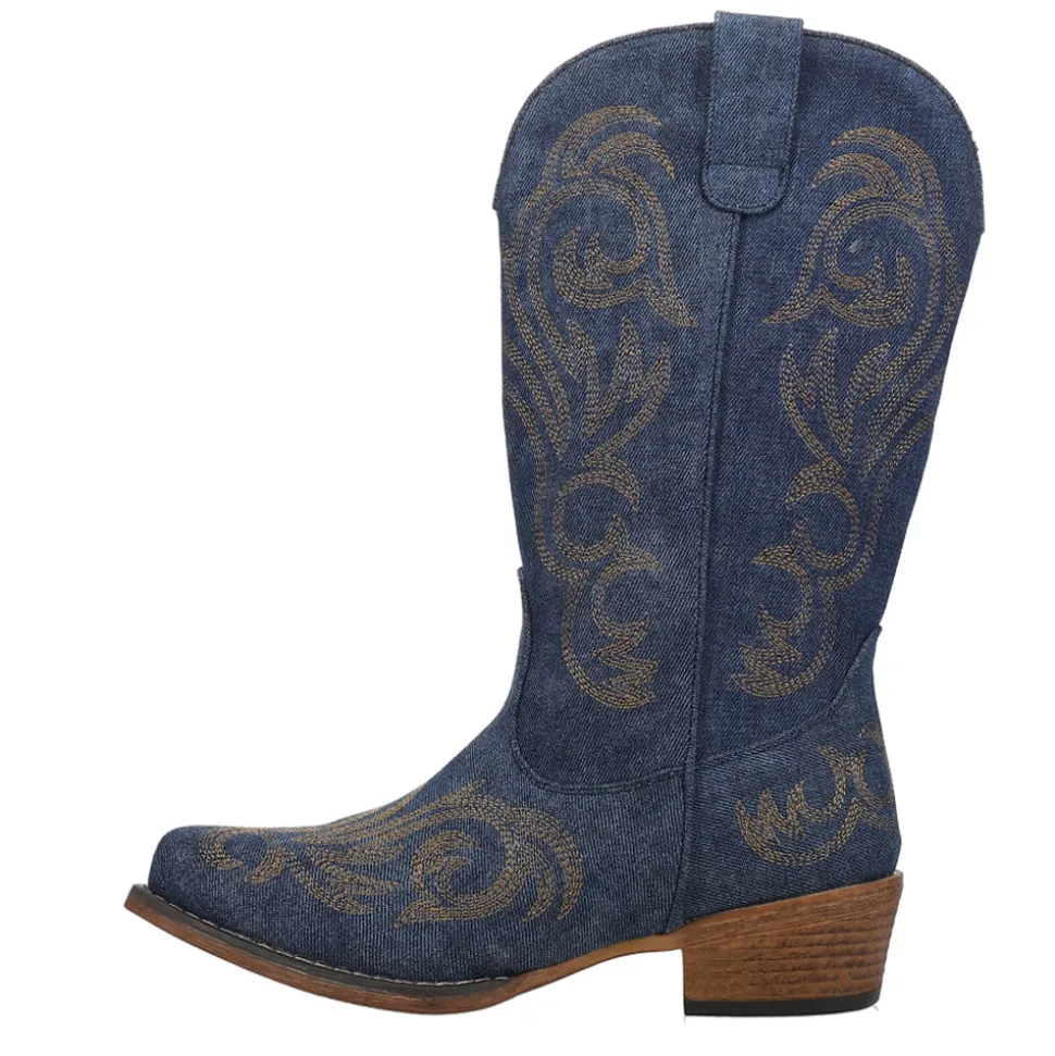 Riley Denim Embroidered Snip Toe Cowboy Boots