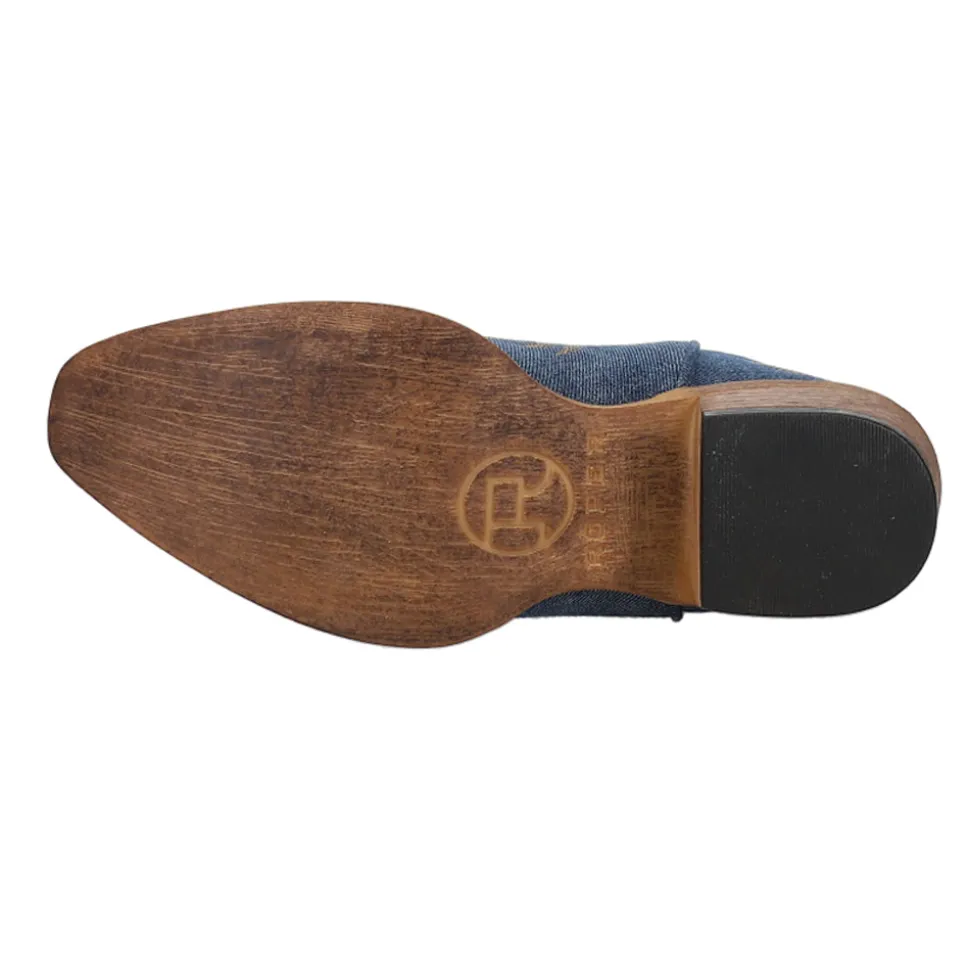 Riley Denim Embroidered Snip Toe Cowboy Boots