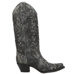 Studded Tooled Inlay Glitter Snip Toe Cowboy Boots