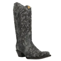 Studded Tooled Inlay Glitter Snip Toe Cowboy Boots