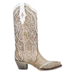 Studded Tooled Inlay Snip Toe Cowboy Boots