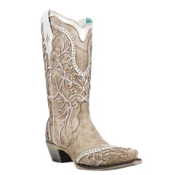 Studded Tooled Inlay Snip Toe Cowboy Boots
