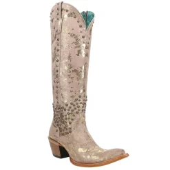 Tall Metallic Embroidered Studded Pointed Toe Cowboy Boot