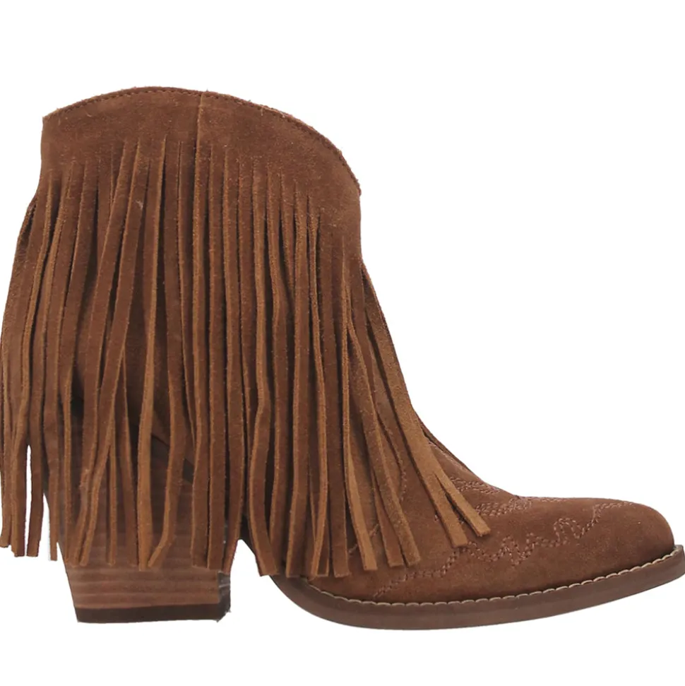 Tangles Fringe Embroidered Pointed Toe Pull On Cowboy Booties