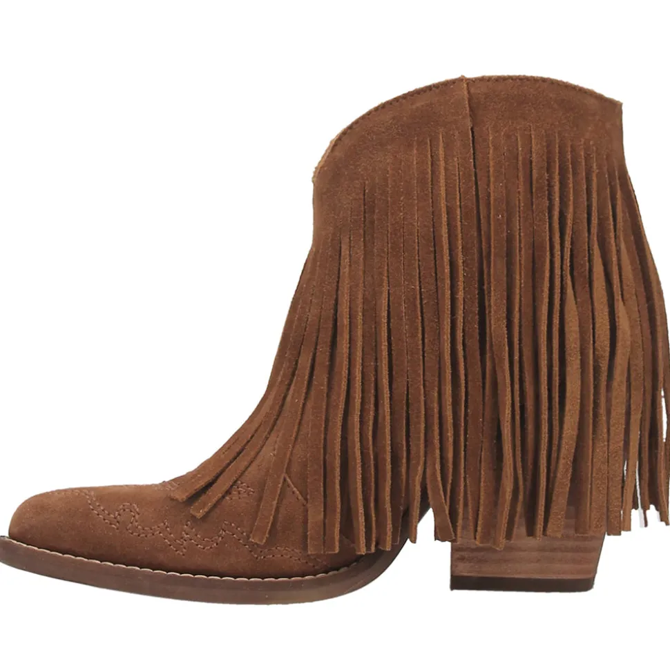 Tangles Fringe Embroidered Pointed Toe Pull On Cowboy Booties