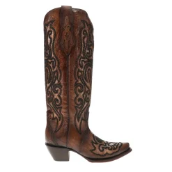 Tobacco Crackled Crystal Rhinestone Embroidered Snip Toe Pull On Cowboy Boots