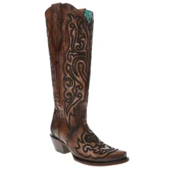 Tobacco Crackled Crystal Rhinestone Embroidered Snip Toe Pull On Cowboy Boots