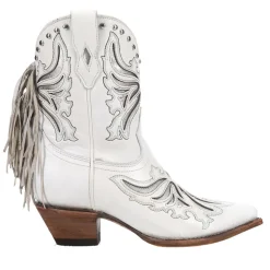 Tooled Inlay Fringe Pointed Toe Cowboy Booties