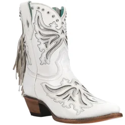 Tooled Inlay Fringe Pointed Toe Cowboy Booties