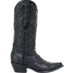 Tooled Inlay Snip Toe Pull On Cowboy Boots