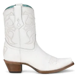 White Embroidered Snip Toe Cowboy Booties