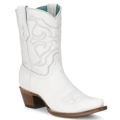 White Embroidered Snip Toe Cowboy Booties