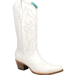White Embroidered Snip Toe Cowboy Boots