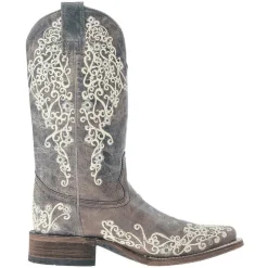 White Embroidered Square Toe Cowboy Boots