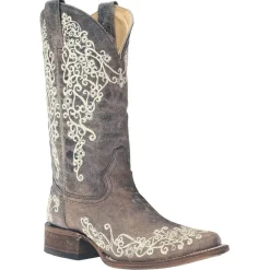 White Embroidered Square Toe Cowboy Boots